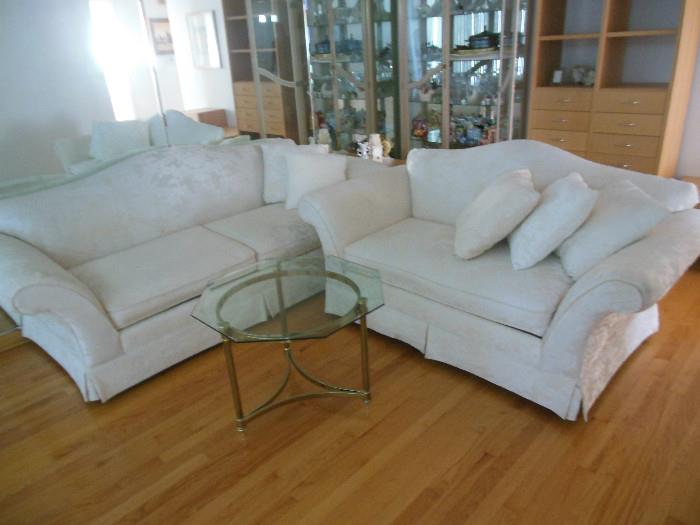 2 Very Nice white Brocade Sofa, Love Seat