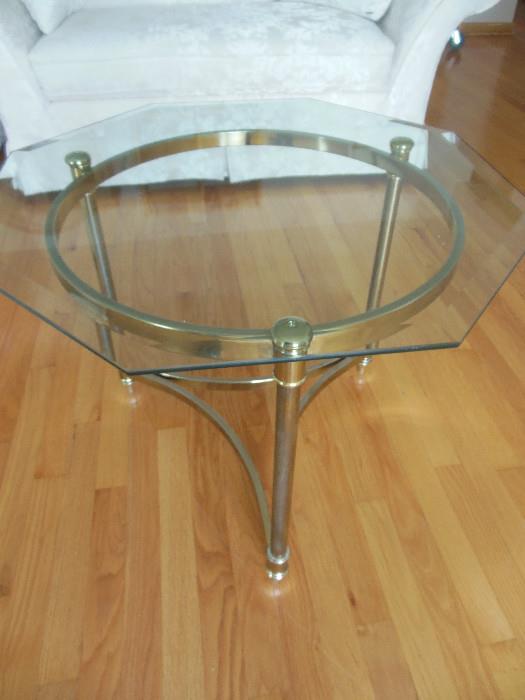 Various Cocktail Glass Gold Tone Metal Base Table