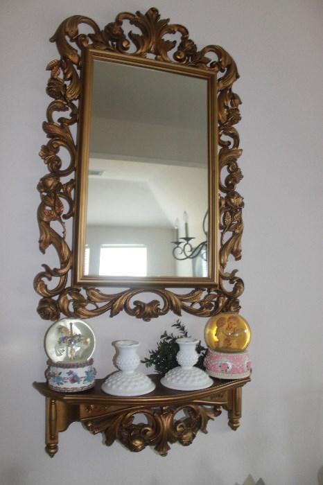 Arts and Crafts Mirror and Shelf with other assorted items