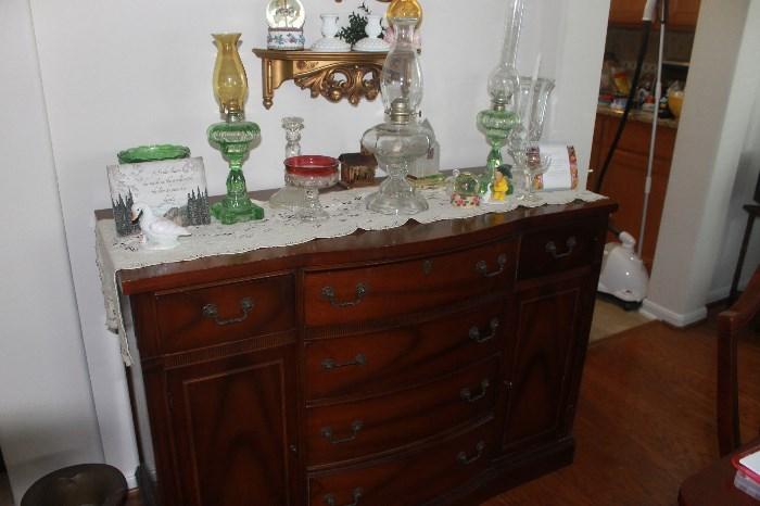 Mahogony Buffet table and assorted items