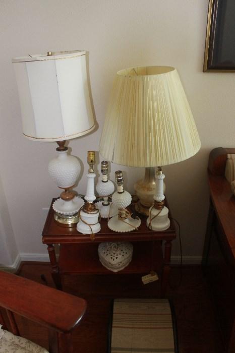 Assorted Lamps and Oak Side Table