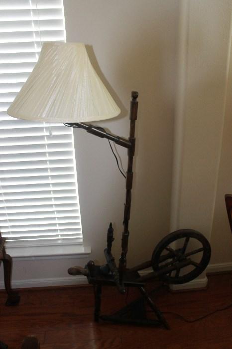 Antique Spinning Wheel that was converted into a lamp