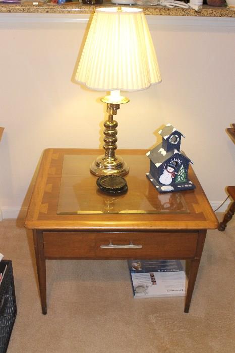 Vintage Wood Coffee Table, Lamp, and knick knack