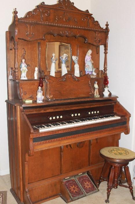 Antique Organ with knick knacks
