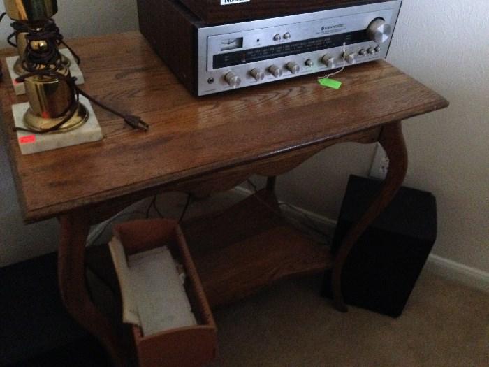 Oak Table, Speakers, Kenwood Radio