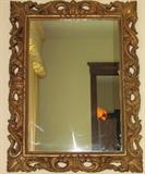 Ornate Wood Frame Gold Leaf Mirrors (2ea.) Overall Measurements: 34"W x 44"L. Mirror may be hung either way.
