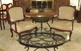 Hammary Furniture "Hidden Treasure" Occasional Chair, Pair. Wrought Iron Occasional table and Coffee Table