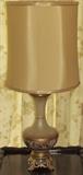 White Glass with extensive Gold Decoration on a Brass Footed Base 1950-1960's Table Lamps (Pair)