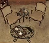 Hammary Furniture "Hidden Treasure" Occasional Chair, Pair. Wrought Iron Occasional table and Coffee Table