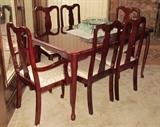 Mahogany Queen Anne Table (60"w x36" D) with 6 Chairs (2 arm & 4 side)