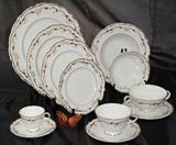 Royal Dalton "Strassbourg" c.1959-1977: 14 Dinner Plates, 12 Luncheon Plates, 13 Salad plates, 12 Rimmed Soups, 14 Bread & Butter Plates, 12 Berry/Desert Bowls, 14 Cup & Saucers, 12 Creme Soups & Saucers, 11 Demitasse cup & Saucers