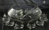 Riekes-Crisa "Moderno" Mid-Century Crystal Punch Bowl Set: Punch Bowl, 12 Cups & Crystal Ladle