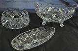 Webb Corbett "Georgian" Cut Crystal Relish Dish, 7" Bowl and Footed Gondola Console Bowl c 1940's
