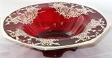 Antique Ruby Red Console Bowl with Sterling Silver Overlay Design