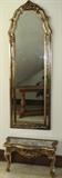 Vintage 1970's Syrocco Gold Pier Mirror (21 1/2" x 83 1/2") & Console (27"W x 12"D x 15"H)