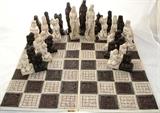 Handmade in Guatemala, Artist Signed 4-Tile Chess Board with Nude Women Chess Pieces (King & Queen 6"H)
