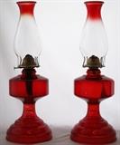 Vintage 1960-70's Flashed Red Oil Lamps (2)