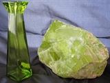 Green 6" Art Glass Vase - Large Green Slag Glass "Rock"