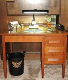 Antique Solid Oak Desk with Tiger Oak Top