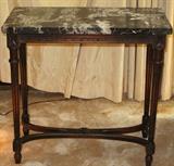 Wonderful Regency Style Black Marble Top Table with Turned & Reeded Legs