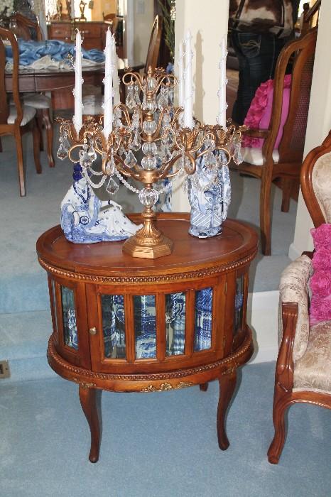 Side Table (full) with Candelabra and Asian Blue / White Transferware