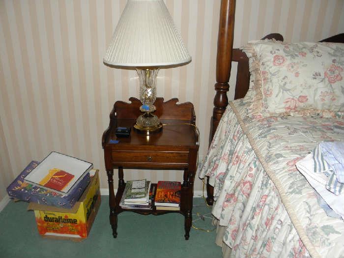 Pennsylvania house matching Cherry wood nightstand pair ...each with cut glass lamp.
