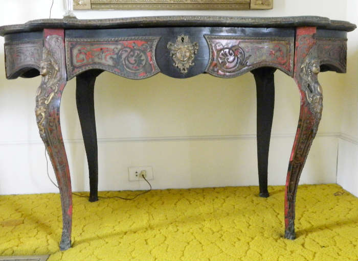19th Century French Center Table (Engraved Brass & Tortoiseshell Inlay)
