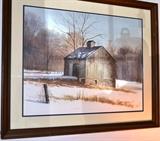 Framed print of barn signed Wm. A. Youngblood (1915-2009) Virginia artist