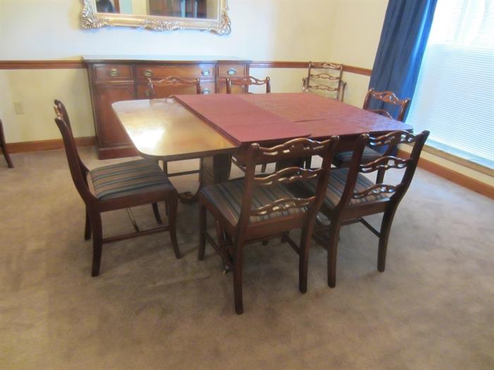 Duncan Phyfe table and 8 chairs extra leaves and pads.