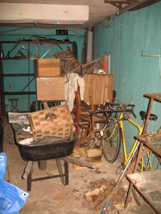 wicker,  bike, chairs, wheel barrow