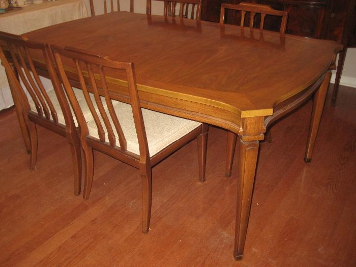 mid century White Furniture Co dining table & 9 chairs