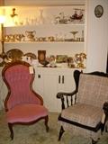 Parlor furniture, and misc. smalls displayed on shelves