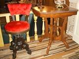 Victorian organ stool and marble top walnut table