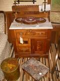 Victorian walnut marble top commode/wash stand, etc.