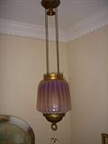Hanging cranberry opalescent hall light, Ca. 1890