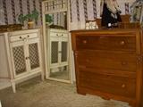 Left:  2 piece console & mirror.  Right: Walnut commode