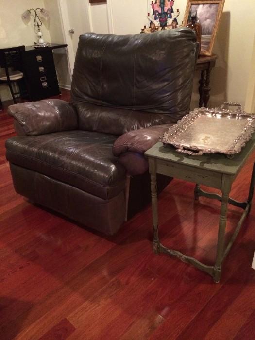 Distressed old saddle brown genuine leather chair