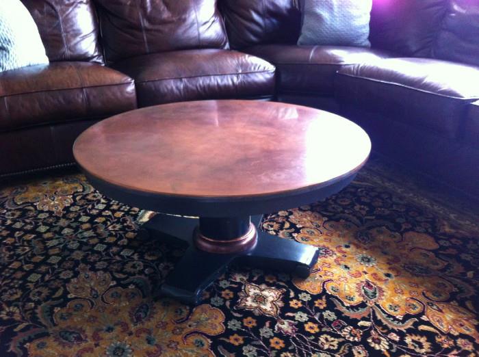 Pottery Barn copper top round coffee table