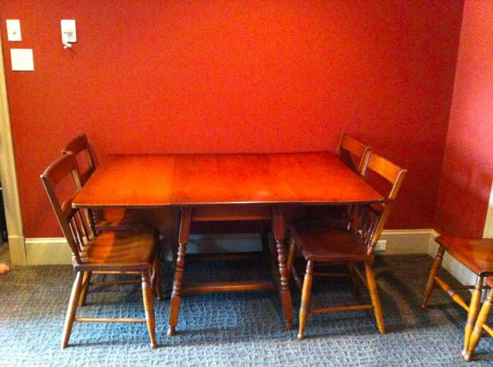 Vintage solid Maple Whitney drop leaf table with 6 chairs