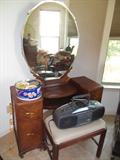 Antique vanity with mirror and stool