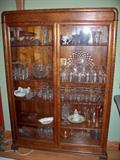 Oak China Cabinet & American Fostoria Glassware 