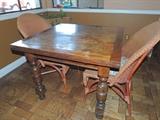 Oak Table w/ Hide-away leaves Wicker Chairs