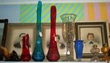 Old pictures and frames, 2-3 ft tall vases