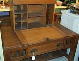 Oak library table and drop front table top desk.