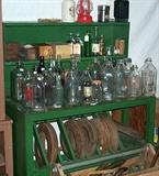 Millinery stand w/ hat molds, milk bottles, etc...
