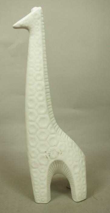 Lot 19  -  JONATHAN ADLER Peru Large White Pottery Giraffe. Textured Finish. Marked. -- Dimensions:  H: 17.5 inches: W: 5. inches --- 