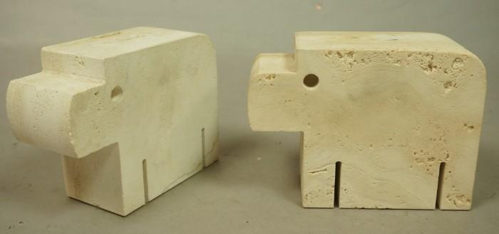 Lot 27  -  F LLI MANNELLI Travertine Hippo Bookends. RAYMOR. Not marked. Just Bloomingdales retail sticker-- Dimensions:  H: 4 inches: W: 4.5 inches: D: 2 inches --- 