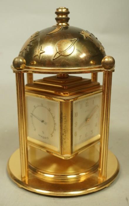 Lot 28  -  ANGELUS SPRITZER & FUREMANN Clock Barometer Hydrometer. Brass case with domed top. Wind up clocks. Marked.-- Dimensions:  H: 8 inches: W: 6 inches: D: 6 inches --- 