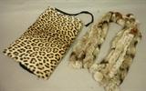 Lot 32  -  2pc fur lot. Leopard Muff with side zipper compartment. Chinchilla pieced fur scarf. Boxed-- Dimensions:   --- 
