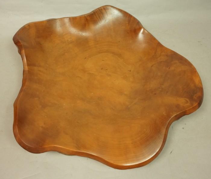Lot 67  -  Large Willi Hugler Freeform Wood Bowl.  Thick walled.  Signed and made in Switzerland.-- Dimensions:  H: 4 inches: W: 20.5 inches: D: 19 inches --- 
